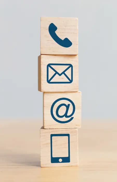 contact method icons on wooden blocks